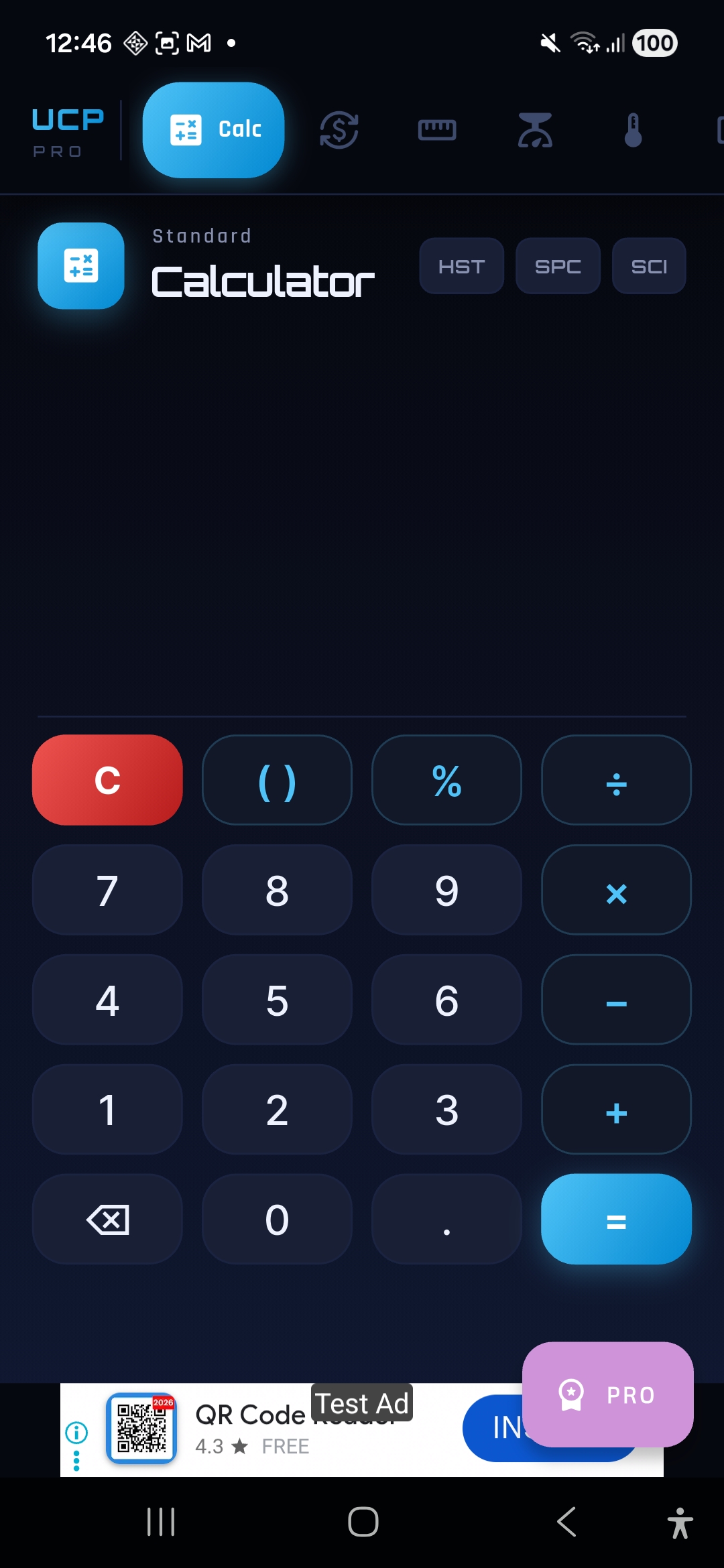 Standard calculator with history SPC and SCI modes