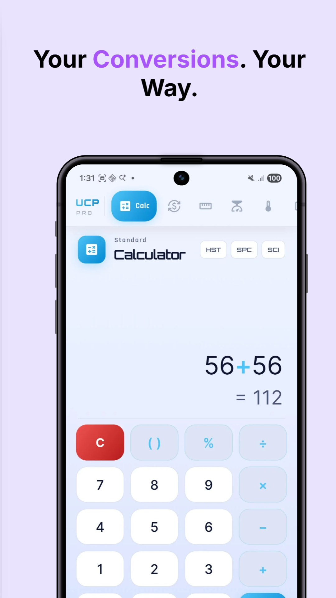 UCP Pro calculator and converter app on Android
